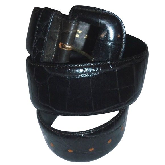 Vintage Bullock\'s Genuine Alligator Belt Black Leather Steerhide‎ Lined USA sz S main image 11